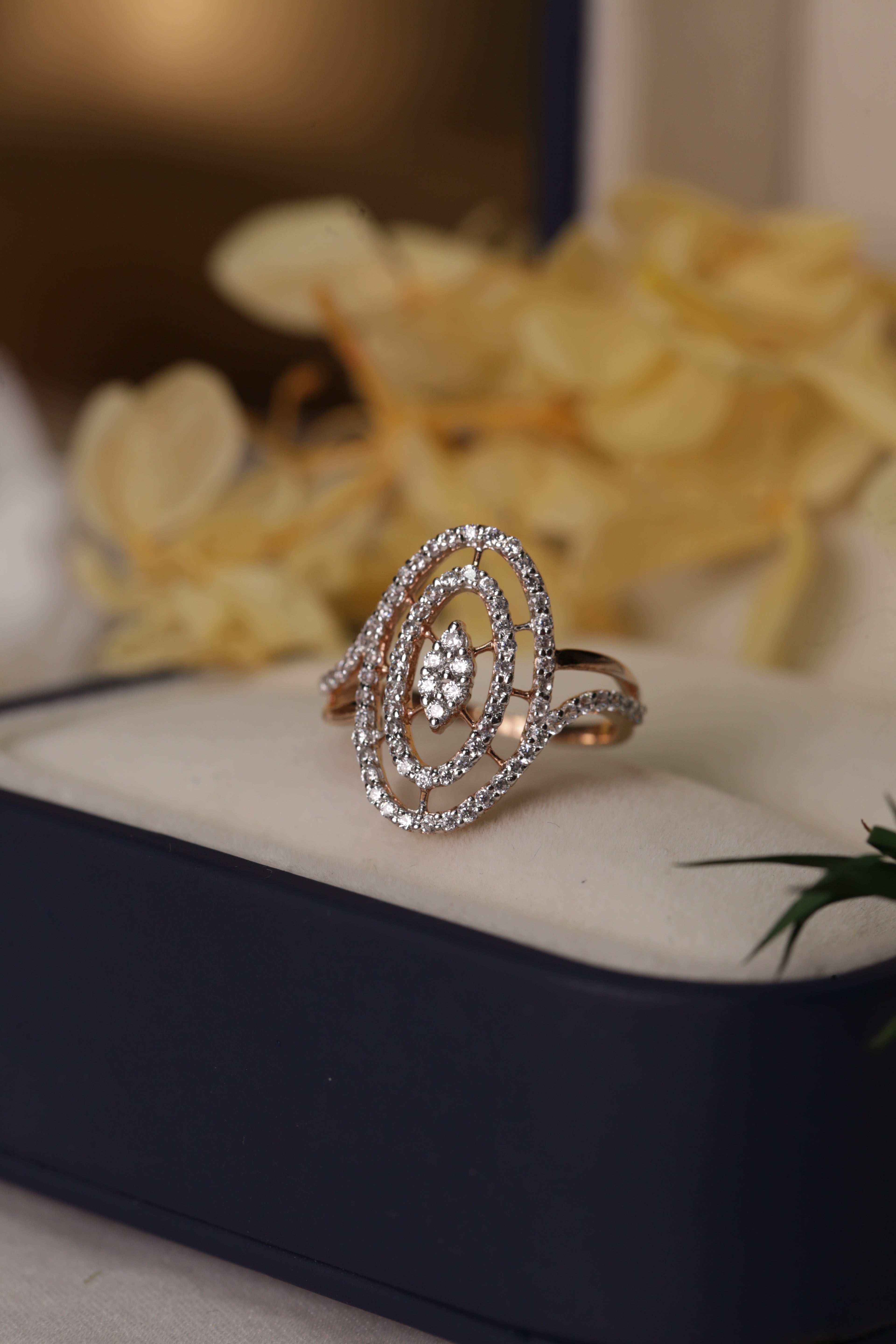 Diamond Oval Layered Open Band Ring