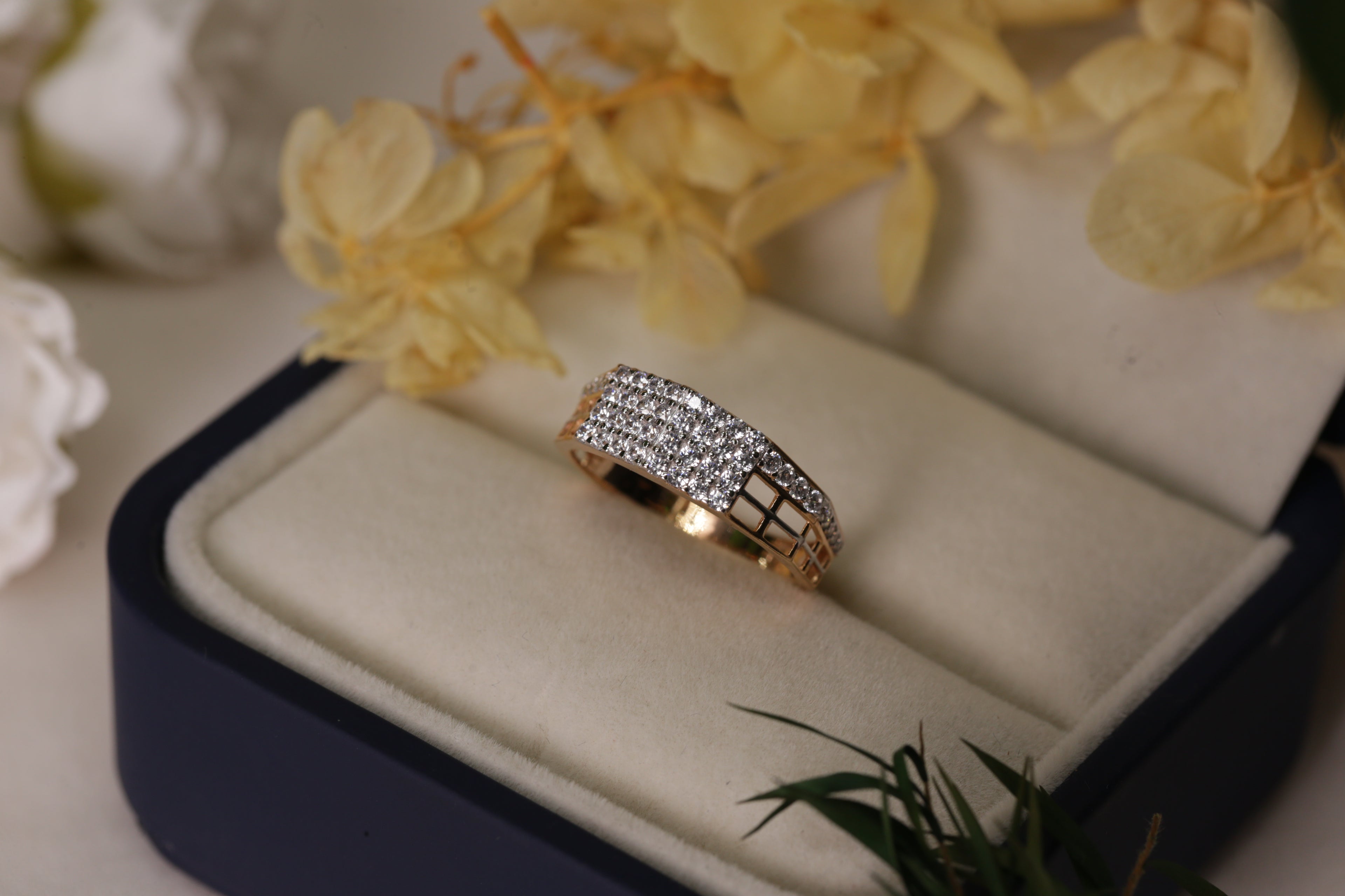 Diamond Multi Row Broad Band Ring