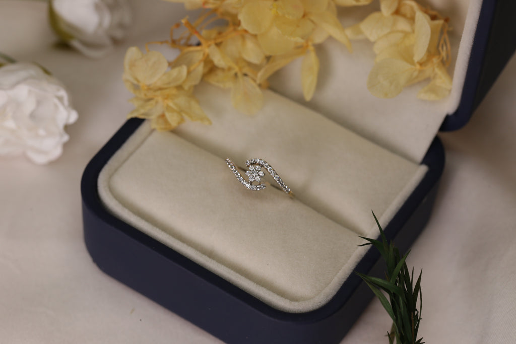 Diamond Floral Open Curve Band Ring