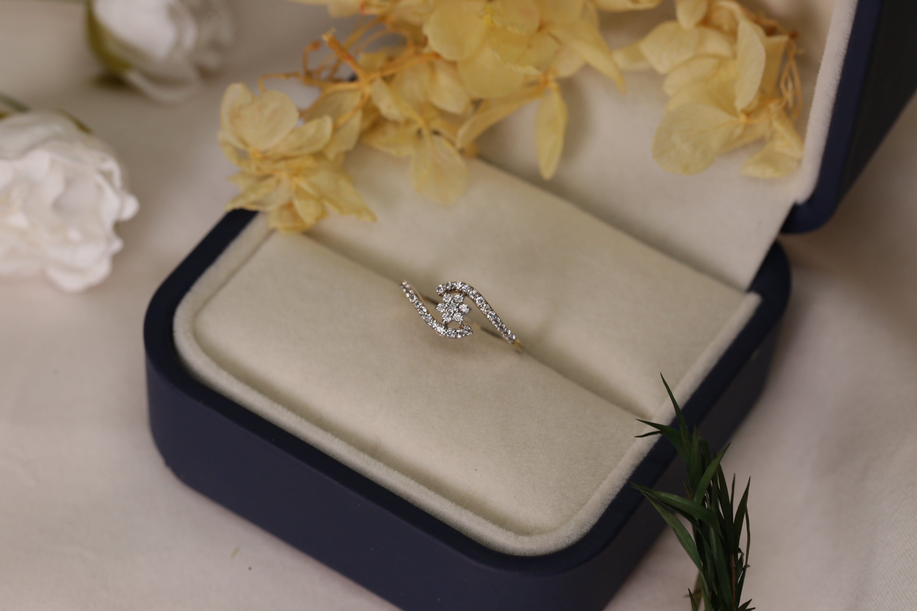 Diamond Floral Open Curve Band Ring