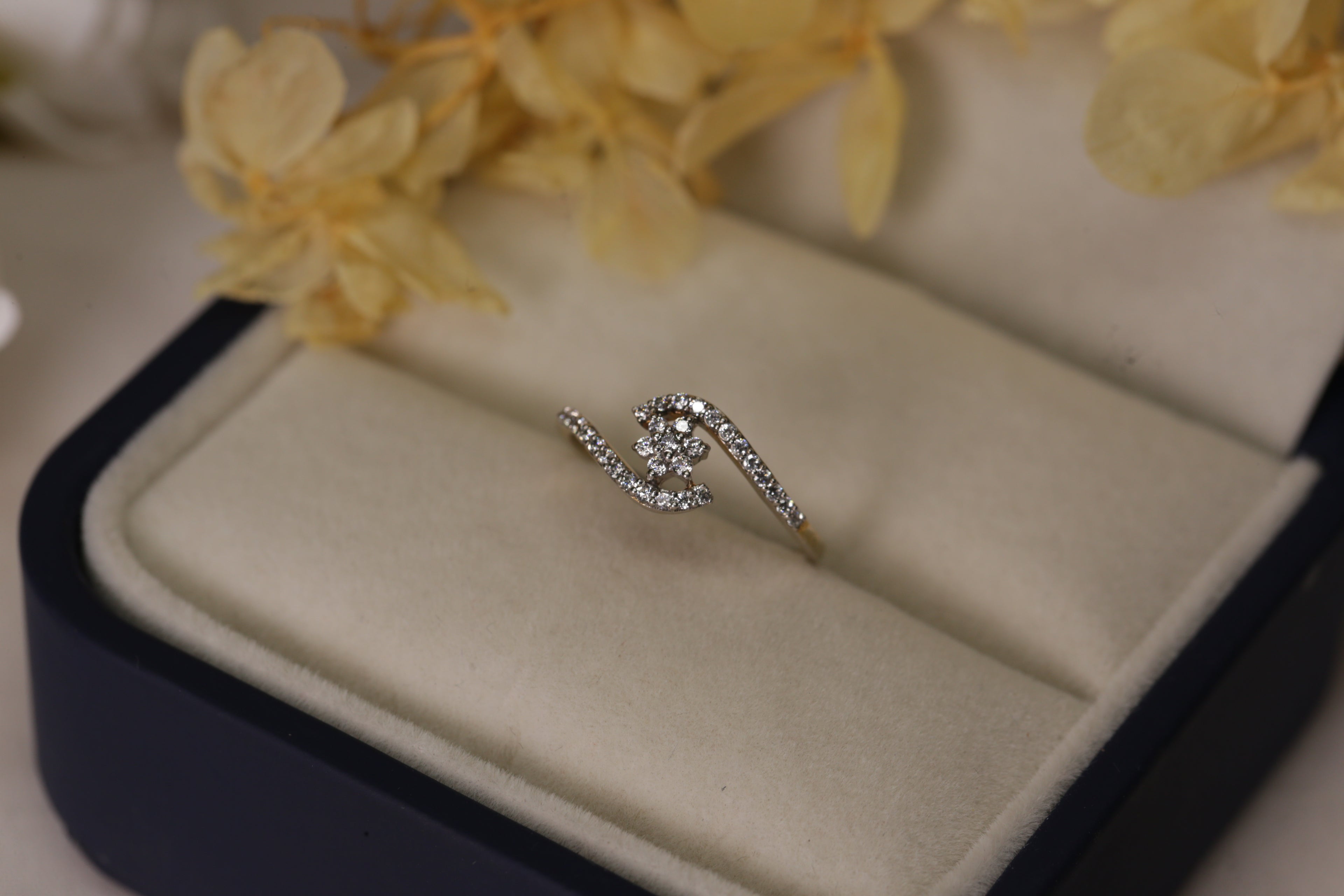 Diamond Floral Open Curve Band Ring