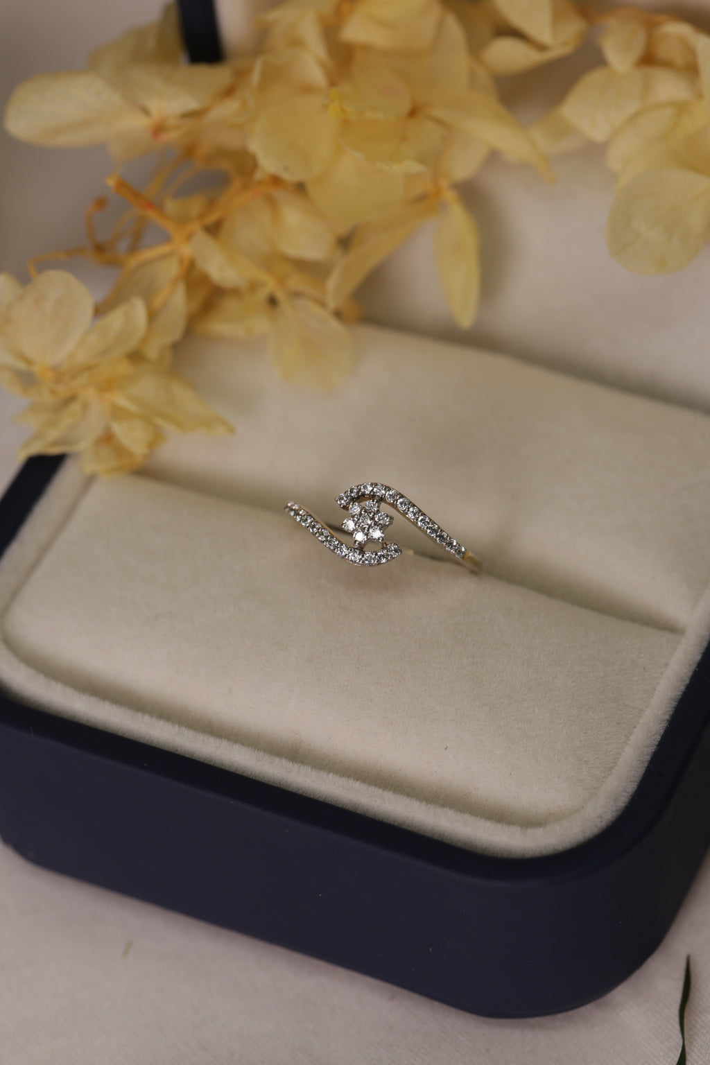 Diamond Floral Open Curve Band Ring