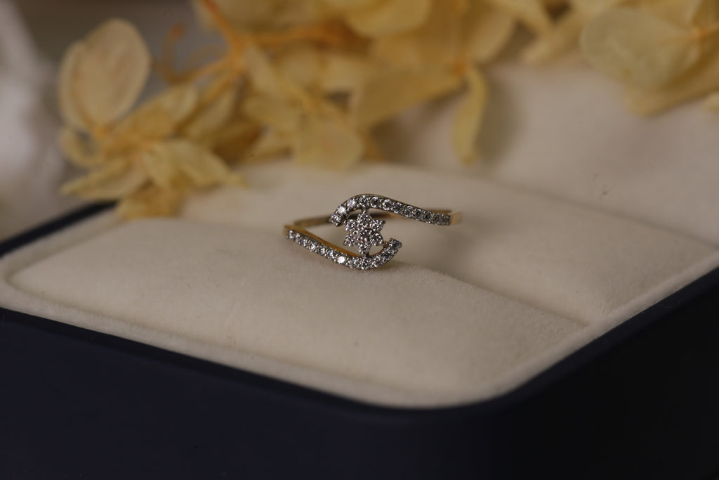 Diamond Floral Open Curve Band Ring