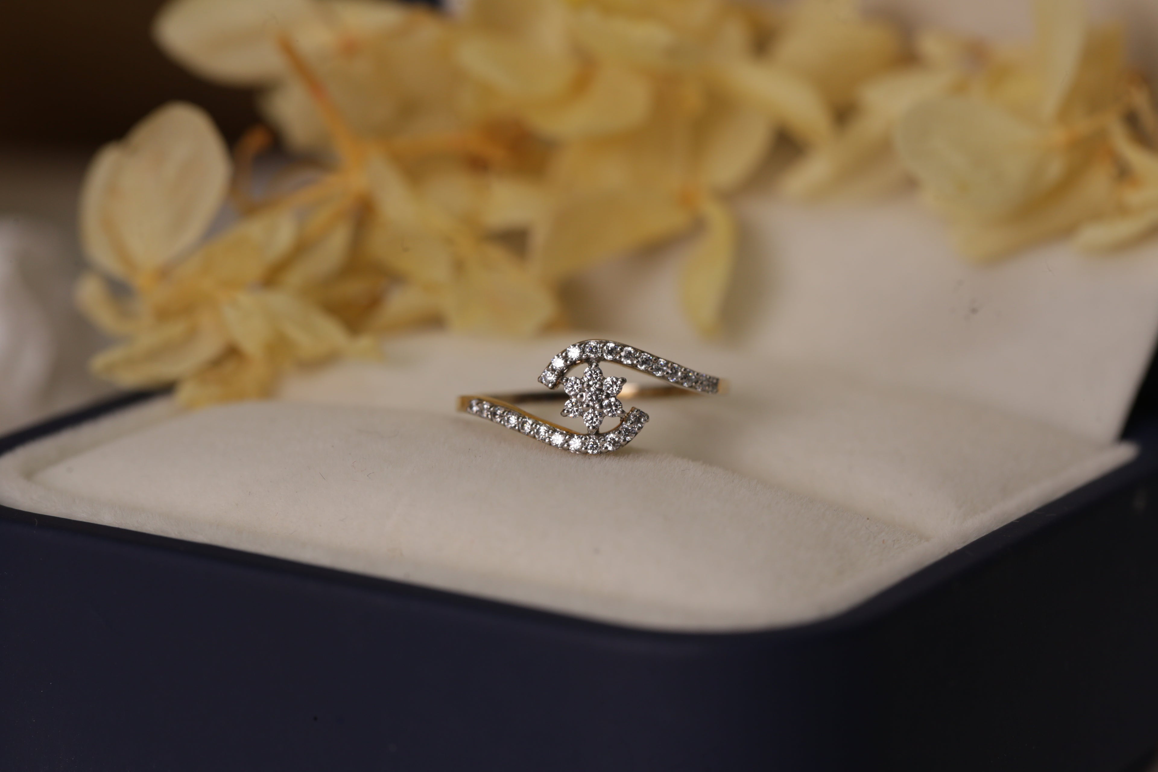 Diamond Floral Open Curve Band Ring