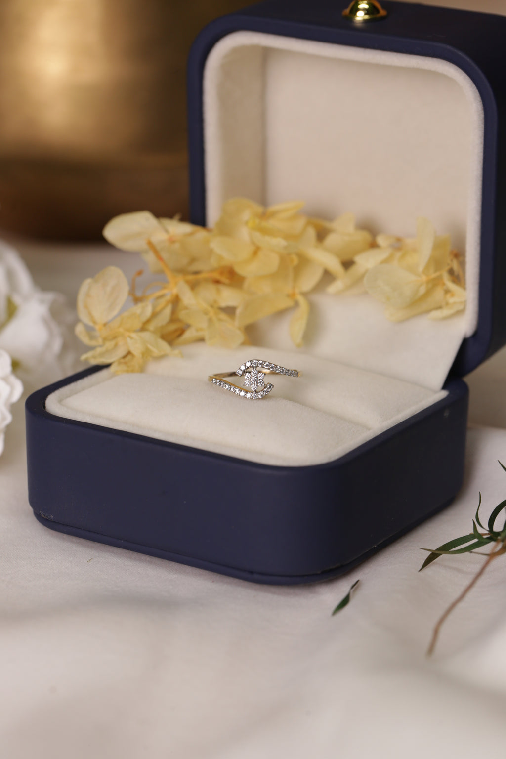 Diamond Floral Open Curve Band Ring