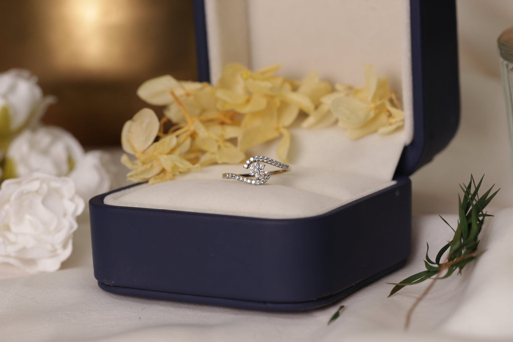 Diamond Floral Open Curve Band Ring