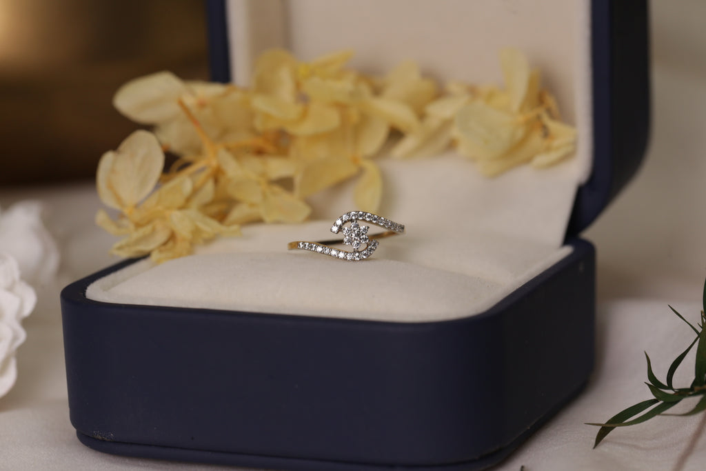 Diamond Floral Open Curve Band Ring