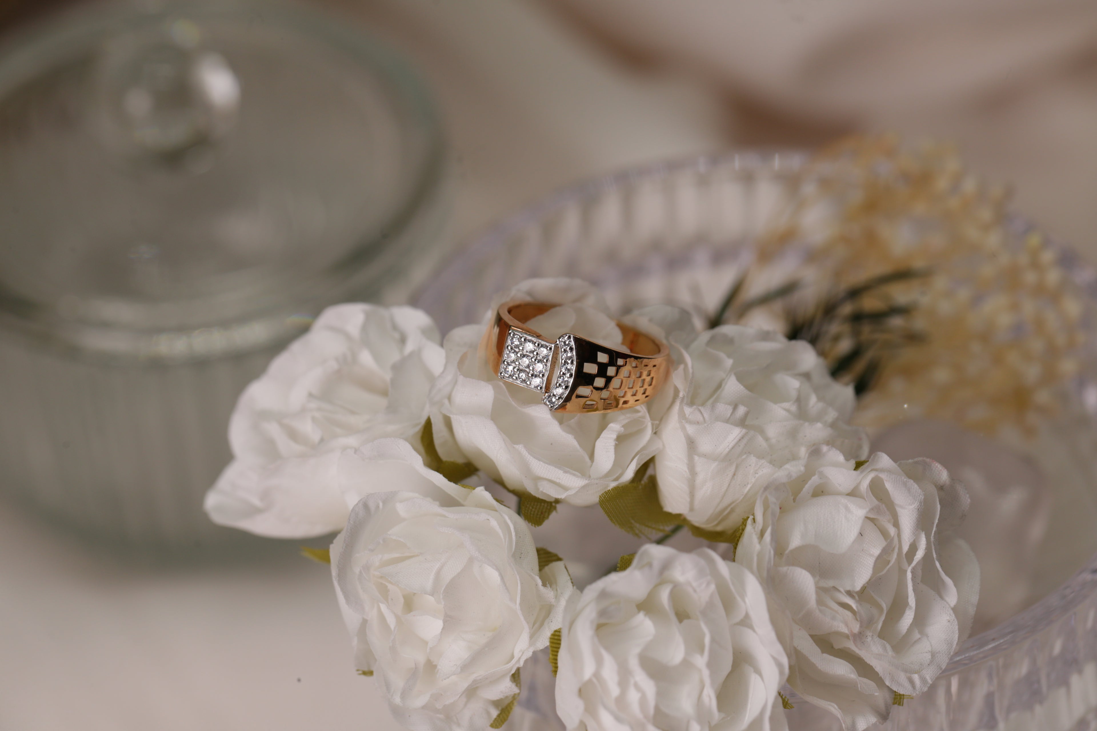 Diamond Panel Wide Band Ring