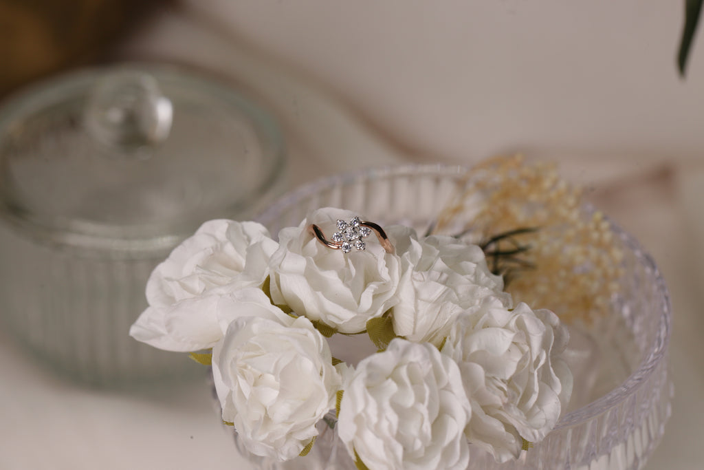 Diamond Floral Cluster Open Band Ring