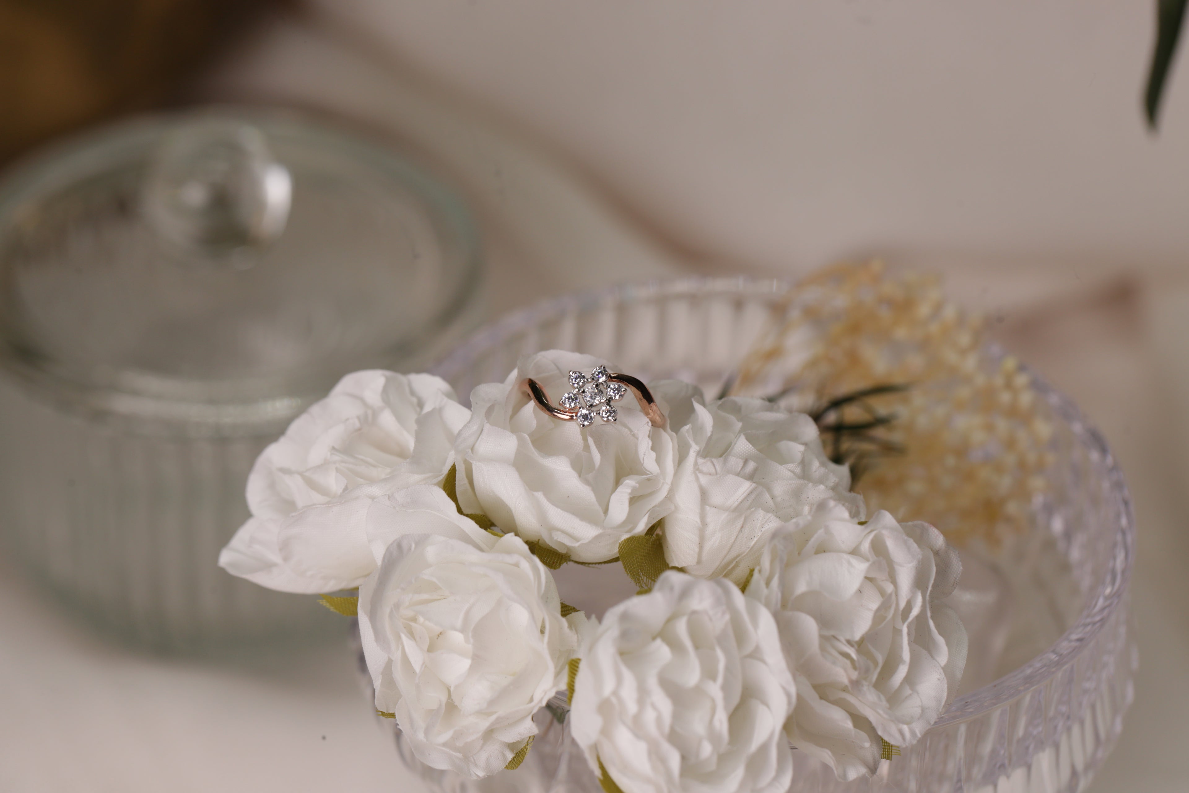 Diamond Floral Cluster Open Band Ring