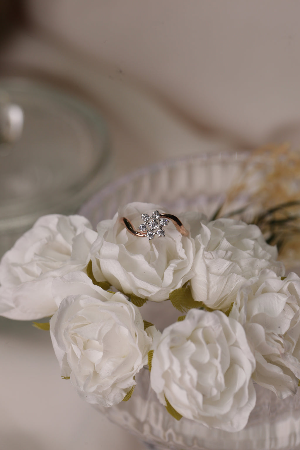 Diamond Floral Cluster Open Band Ring