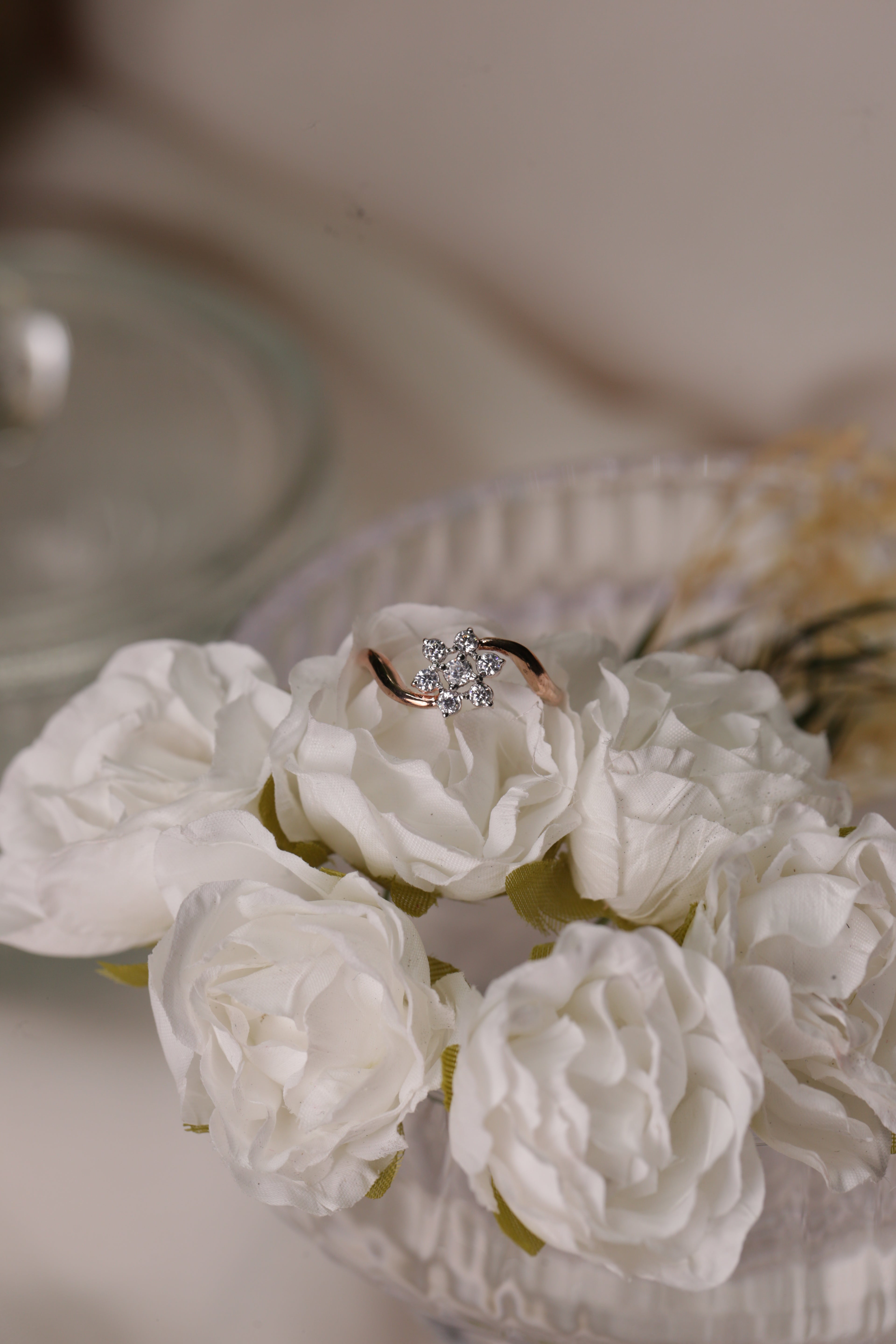 Diamond Floral Cluster Open Band Ring