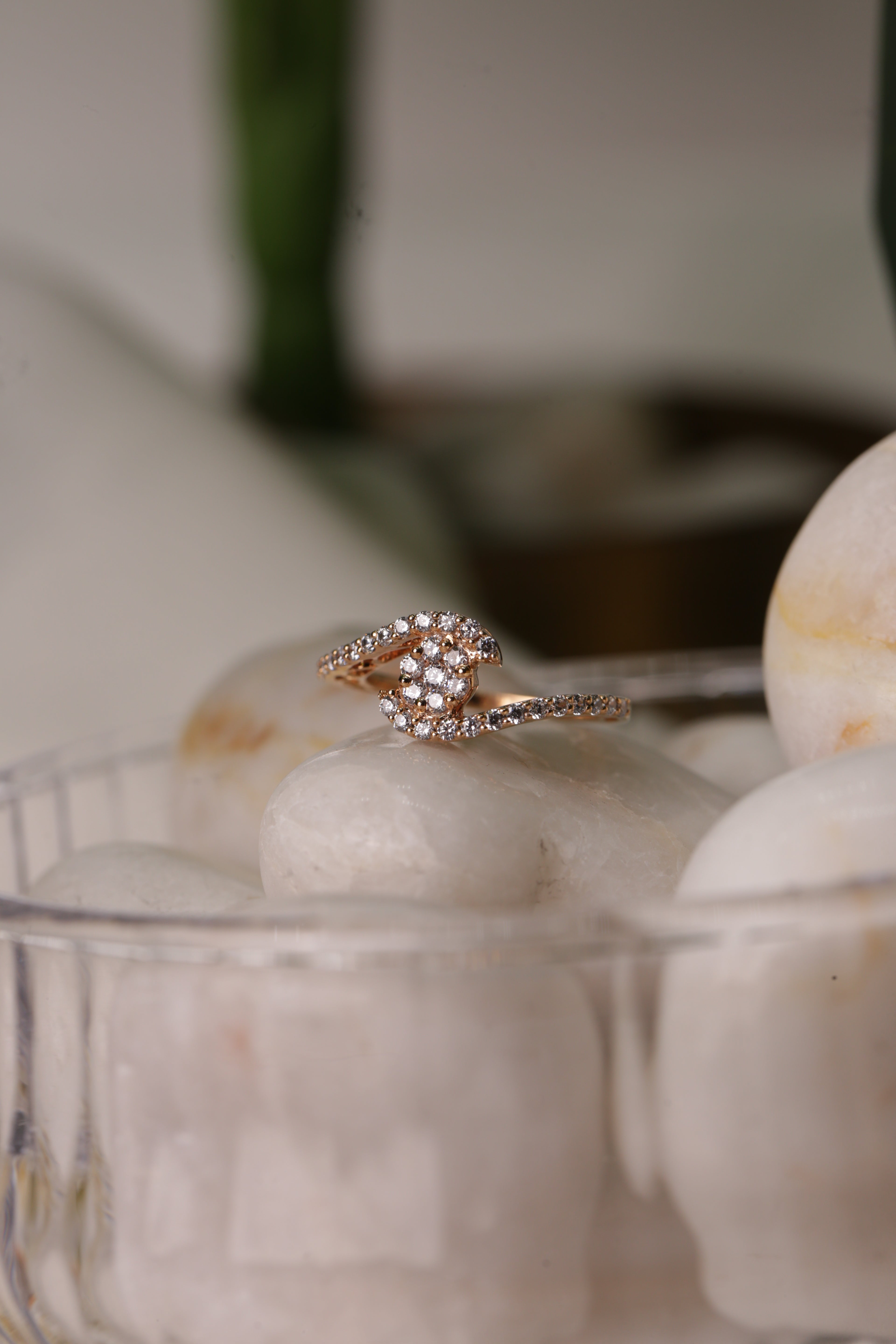 Diamond Crescent Open Band Ring