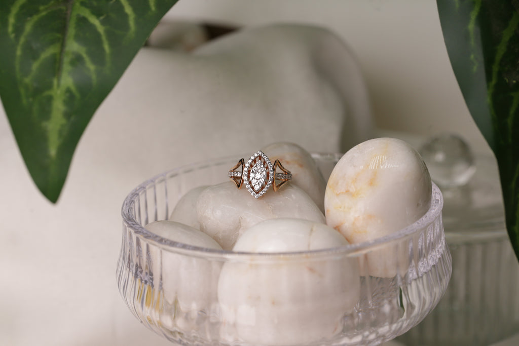 Diamond Marquise shaped Halo Open Band Ring