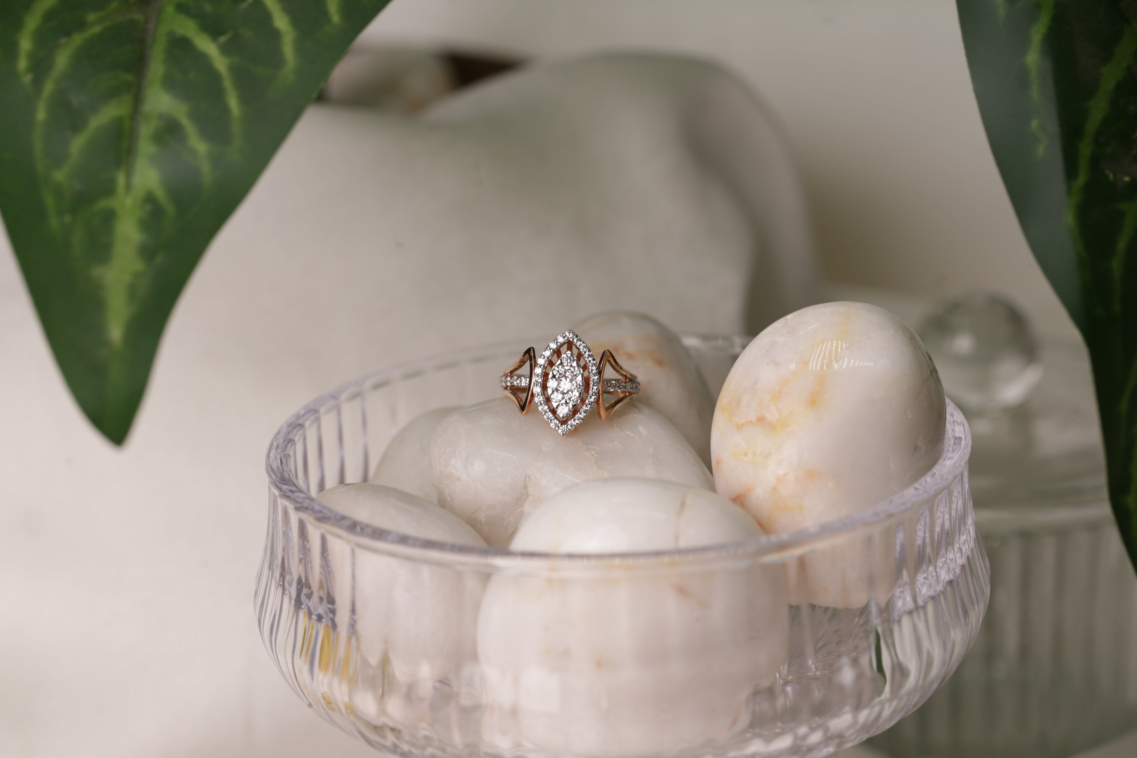Diamond Marquise shaped Halo Open Band Ring