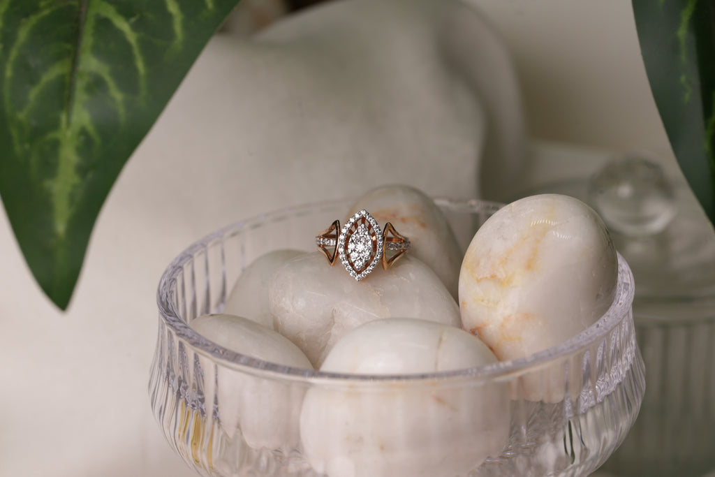Diamond Marquise shaped Halo Open Band Ring