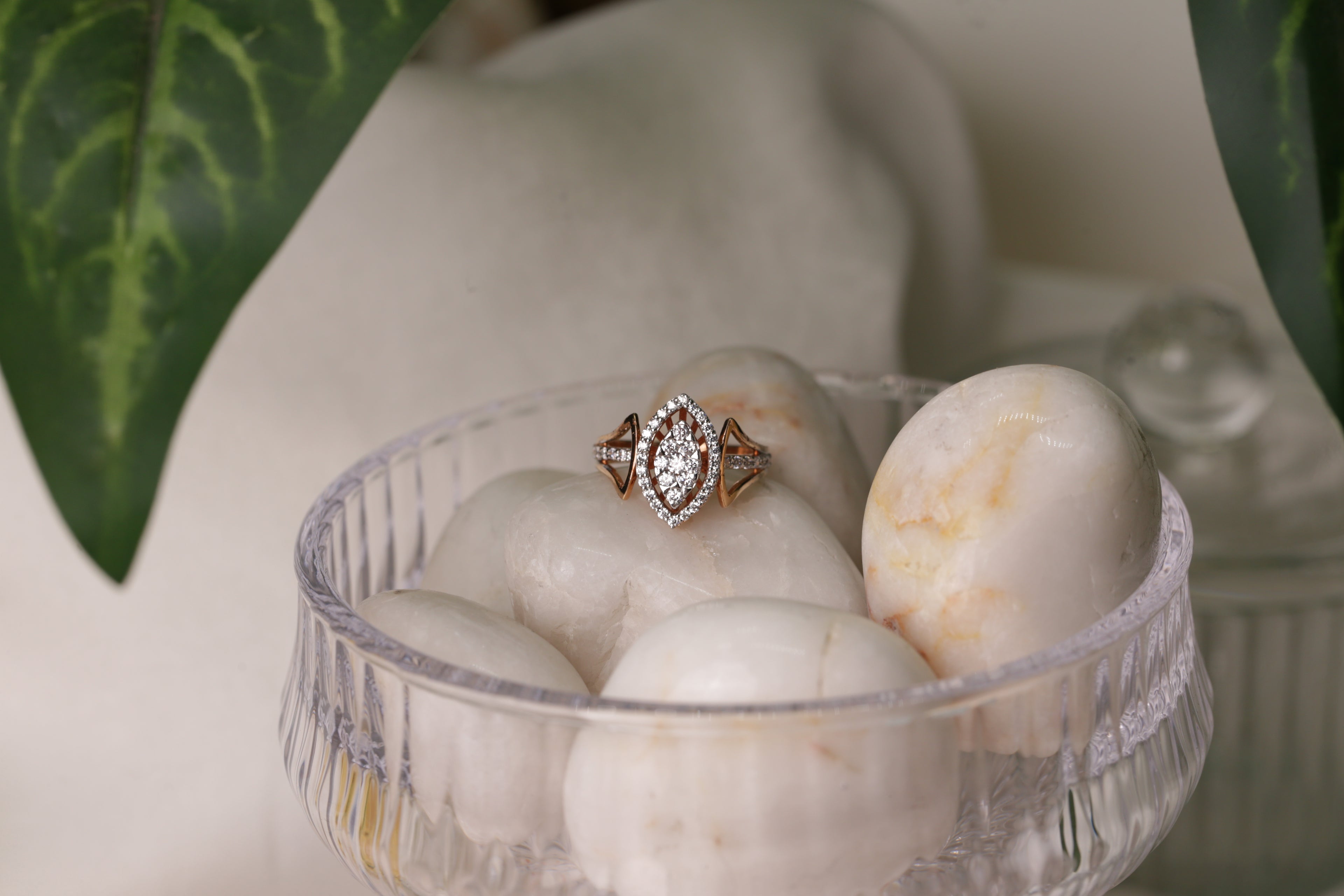 Diamond Marquise shaped Halo Open Band Ring