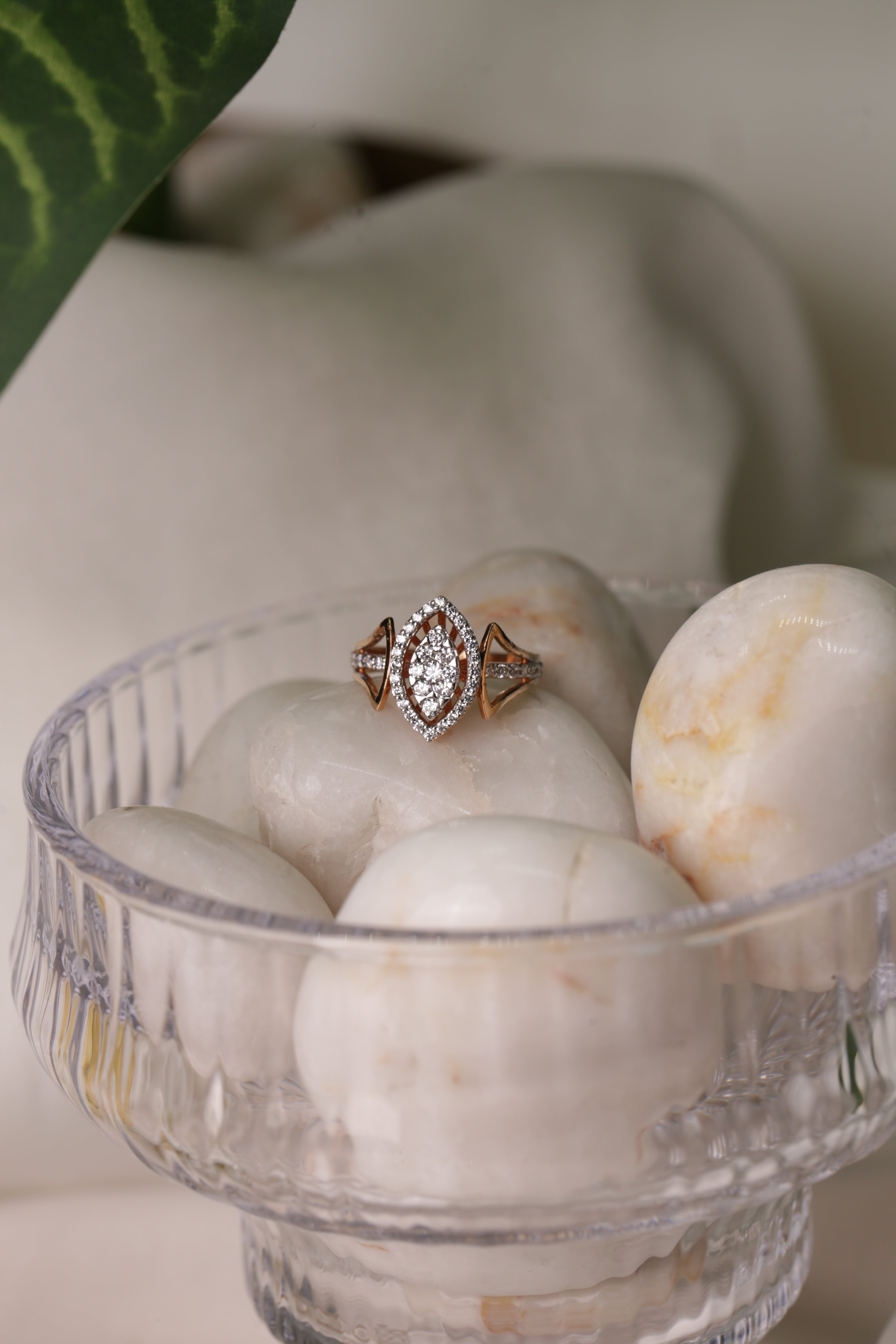 Diamond Marquise shaped Halo Open Band Ring