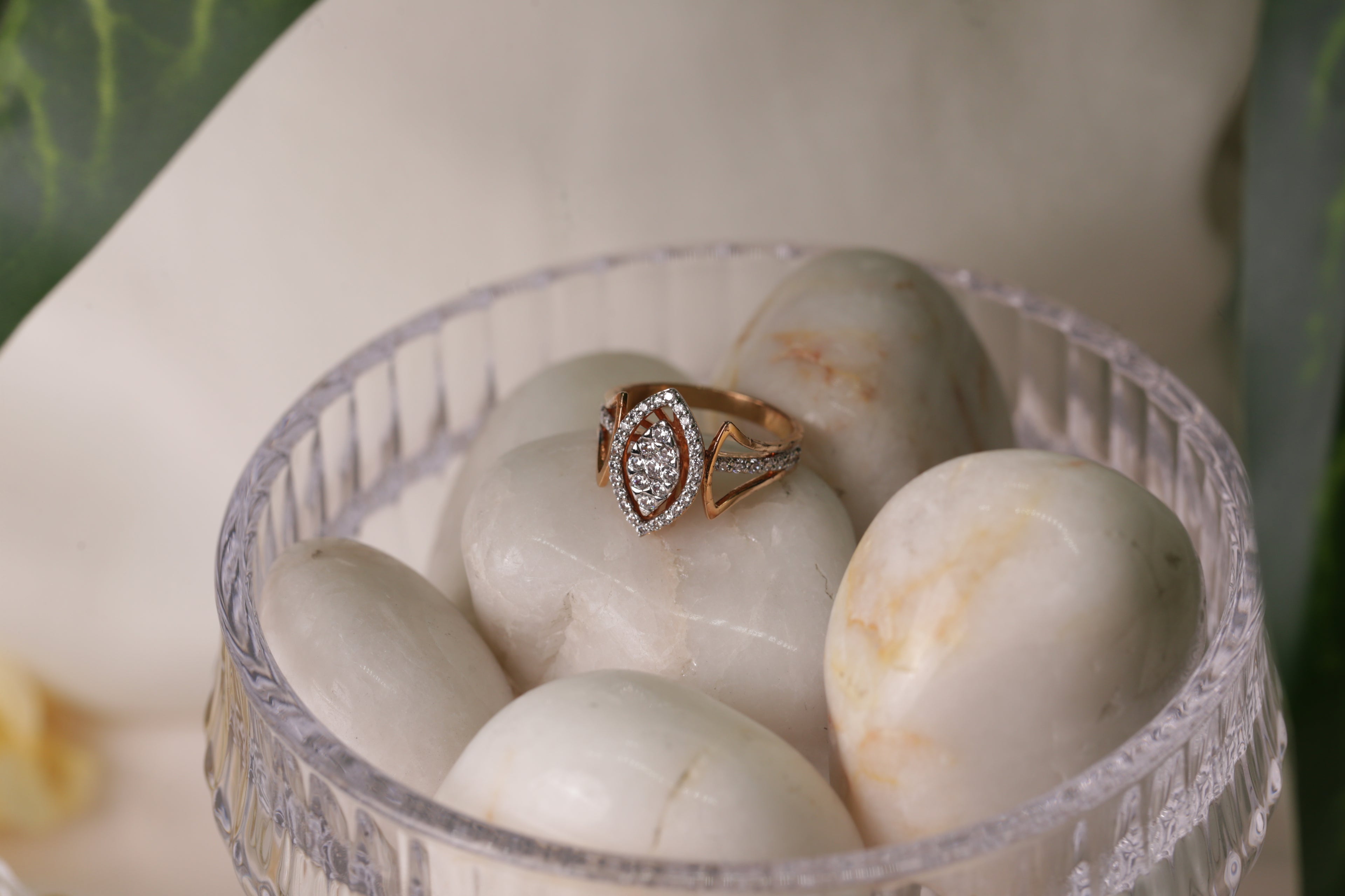 Diamond Marquise shaped Halo Open Band Ring