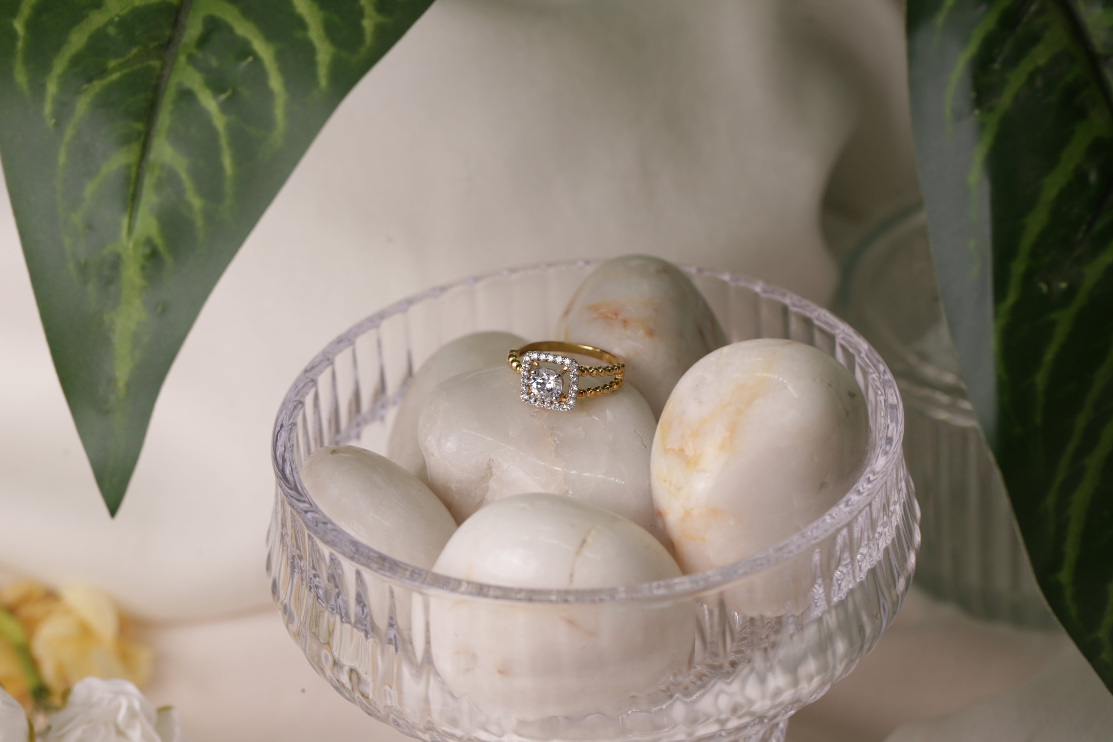 Diamond Halo Centre Beaded Band Ring