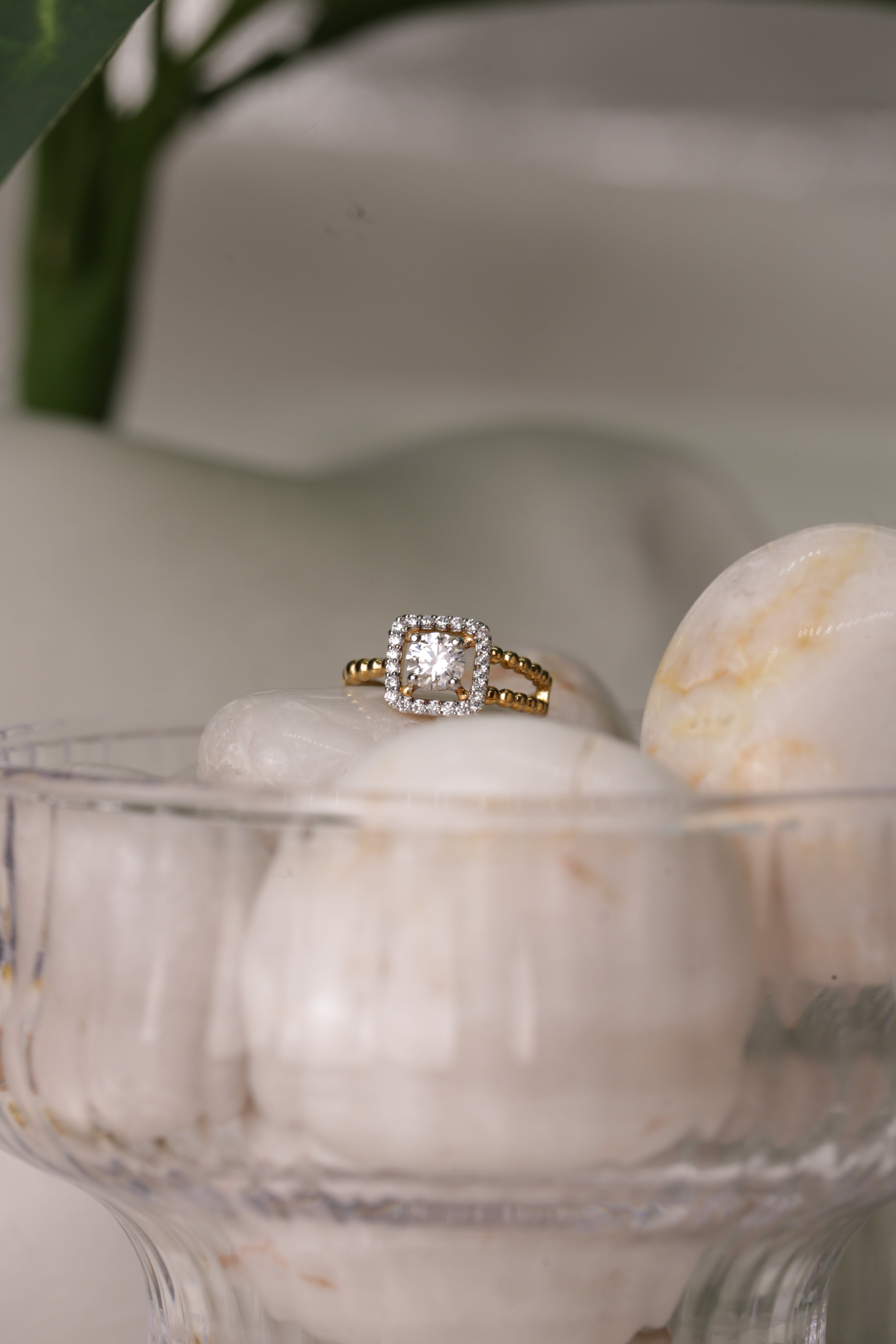 Diamond Halo Centre Beaded Band Ring