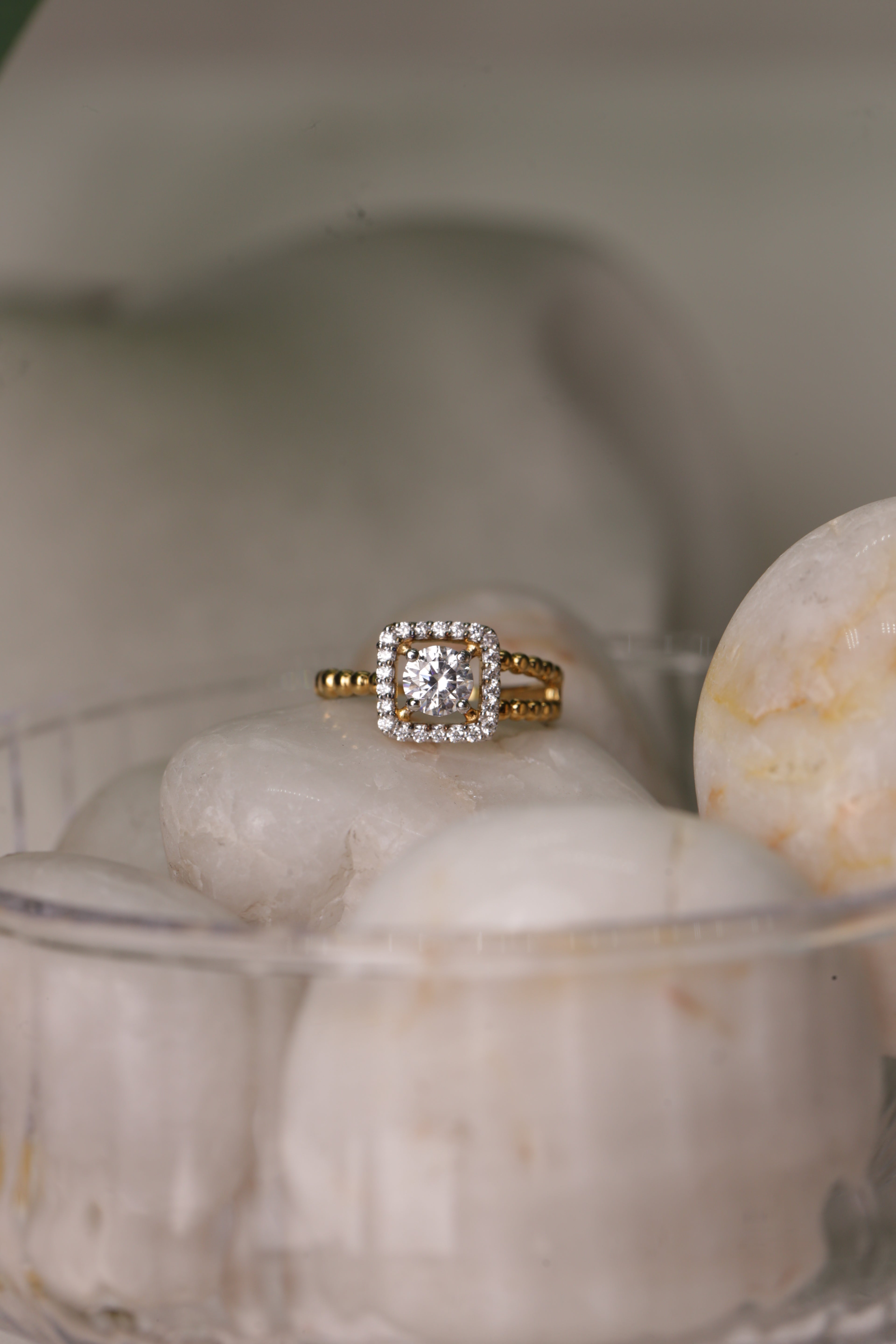 Diamond Halo Centre Beaded Band Ring