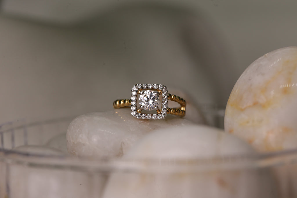 Diamond Halo Centre Beaded Band Ring