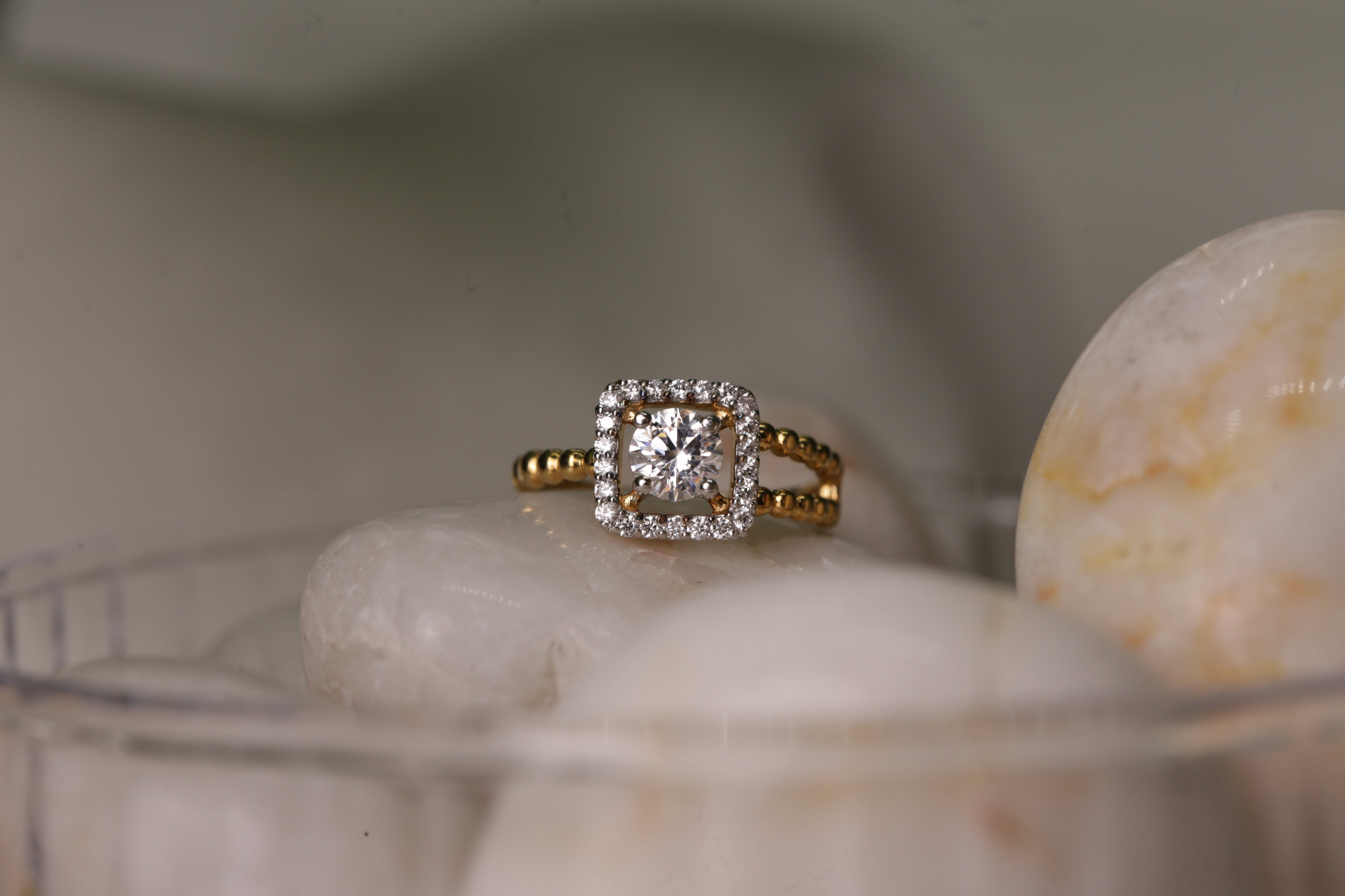 Diamond Halo Centre Beaded Band Ring