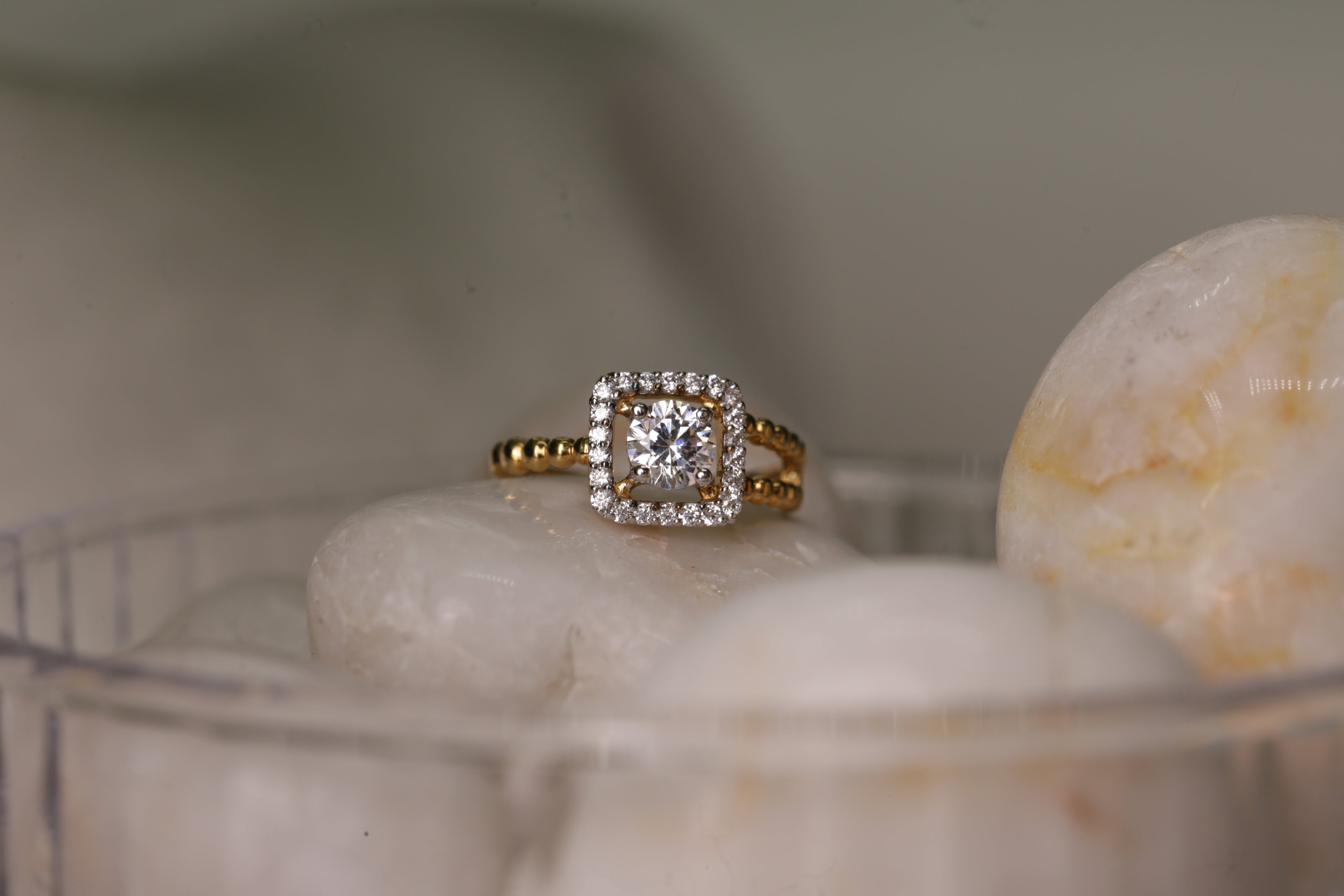 Diamond Halo Centre Beaded Band Ring