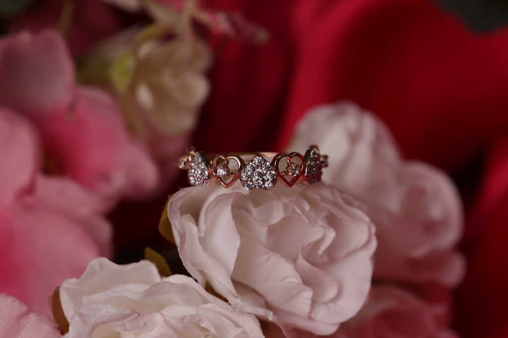 Diamond Heart Motif Open Band Ring