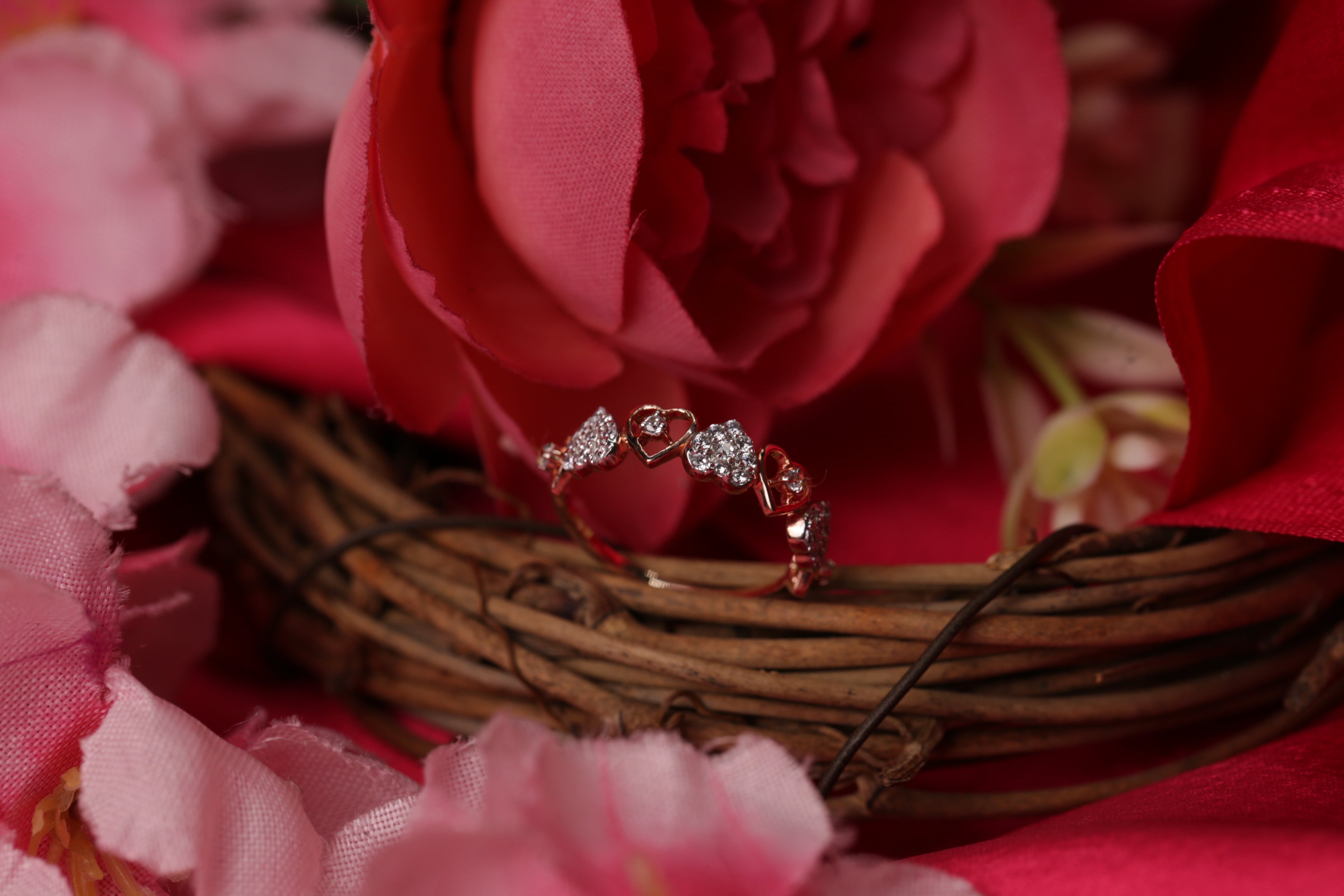 Diamond Heart Motif Open Band Ring