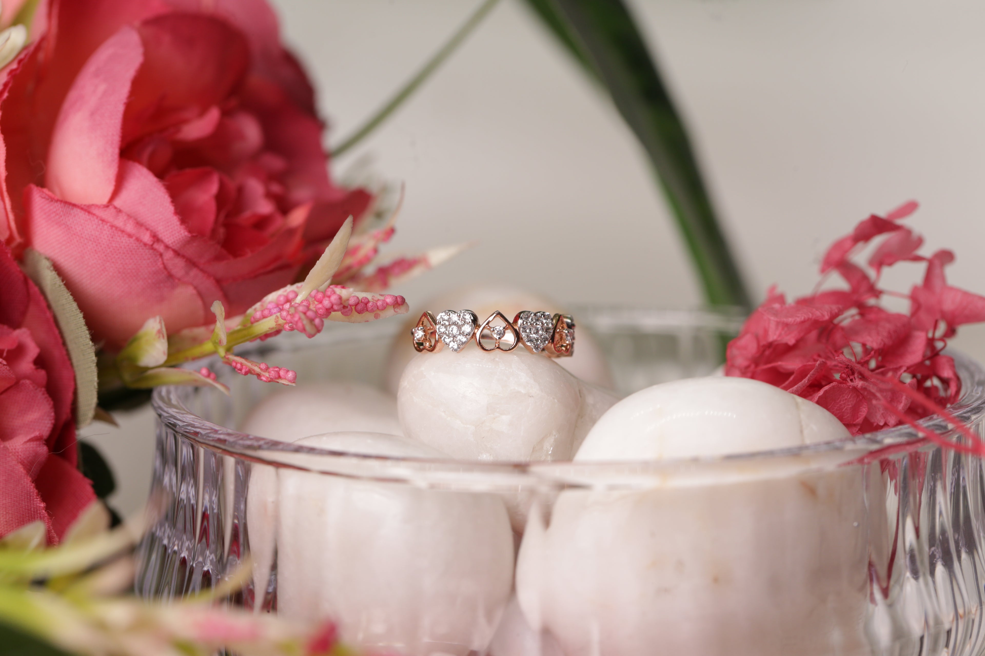 Diamond Heart Motif Open Band Ring