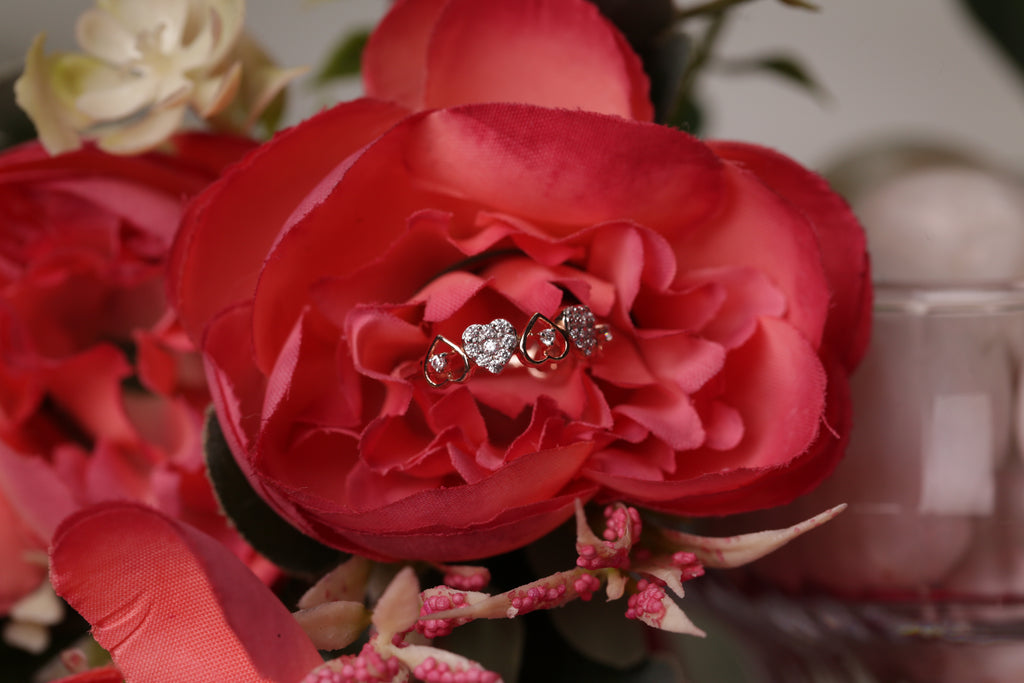 Diamond Heart Motif Open Band Ring