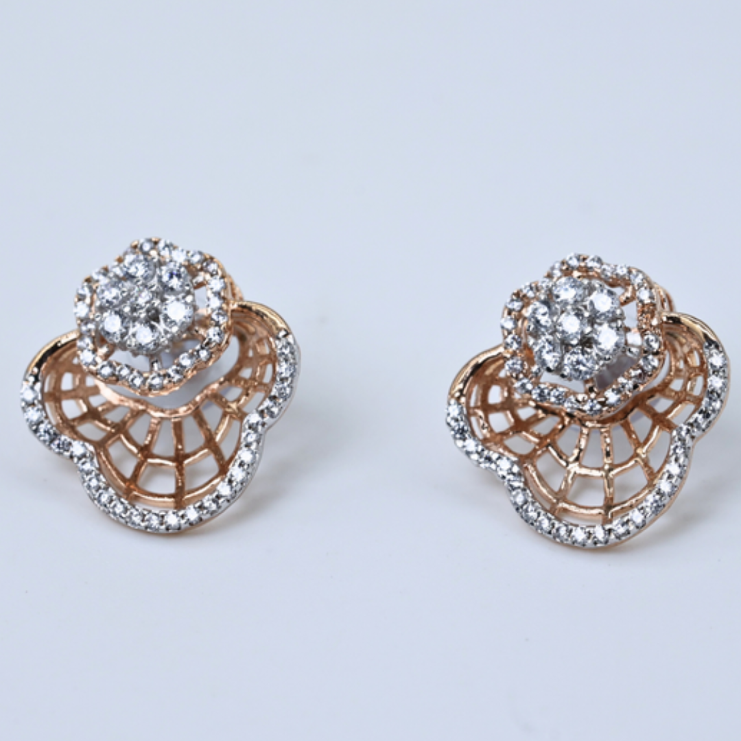 Lattice Bloom Diamond Stud Earrings