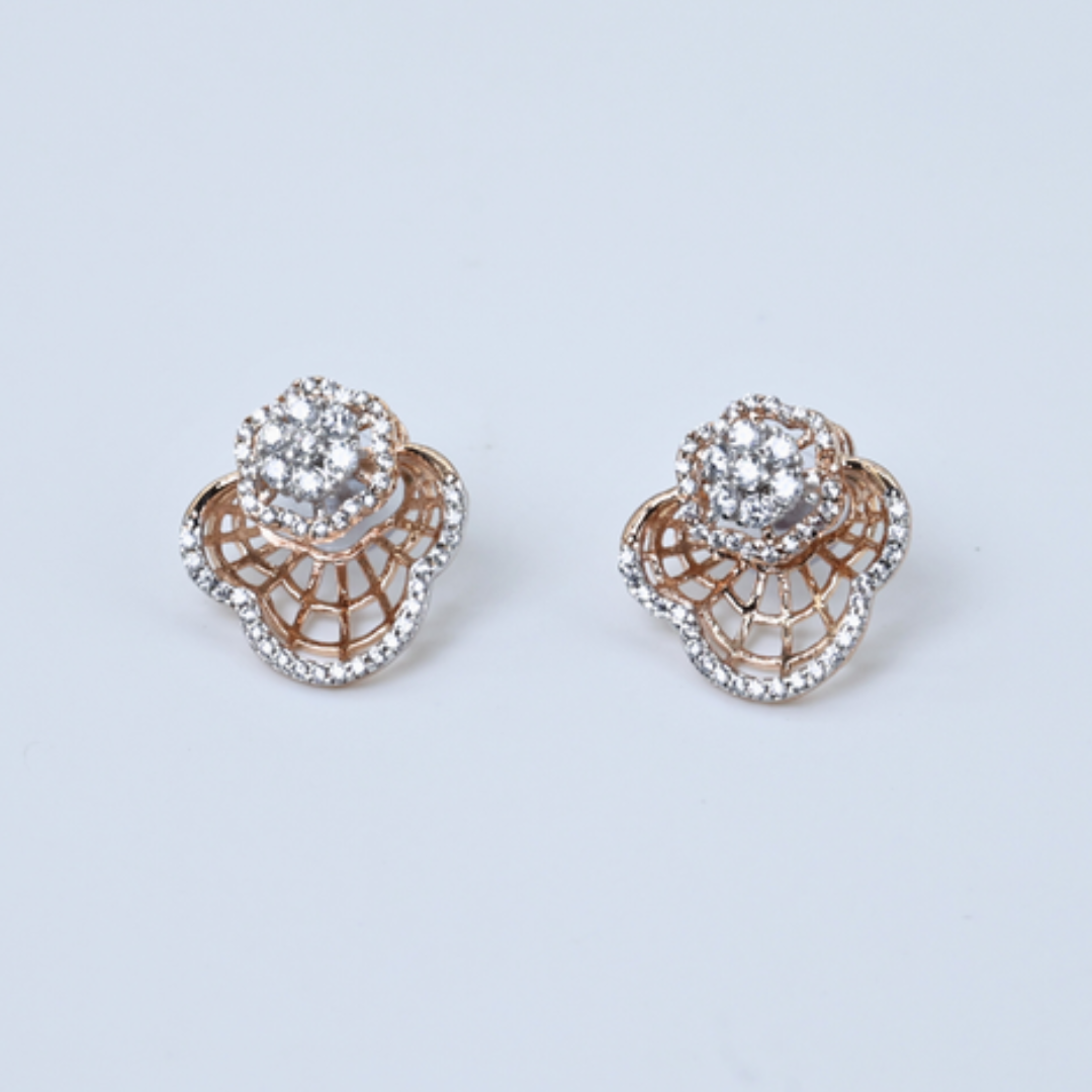 Lattice Bloom Diamond Stud Earrings